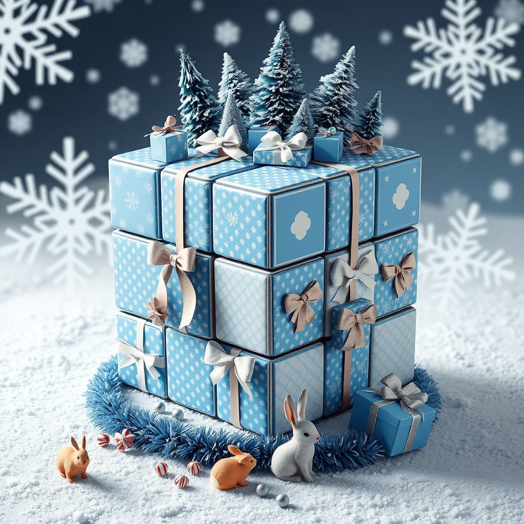 Surreal Christmas Rubik's Cube 3D Render