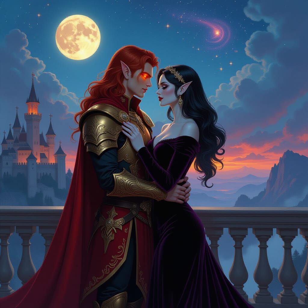Celestial Embrace: Fire Genasi and Vampire in Romantic Fanta...