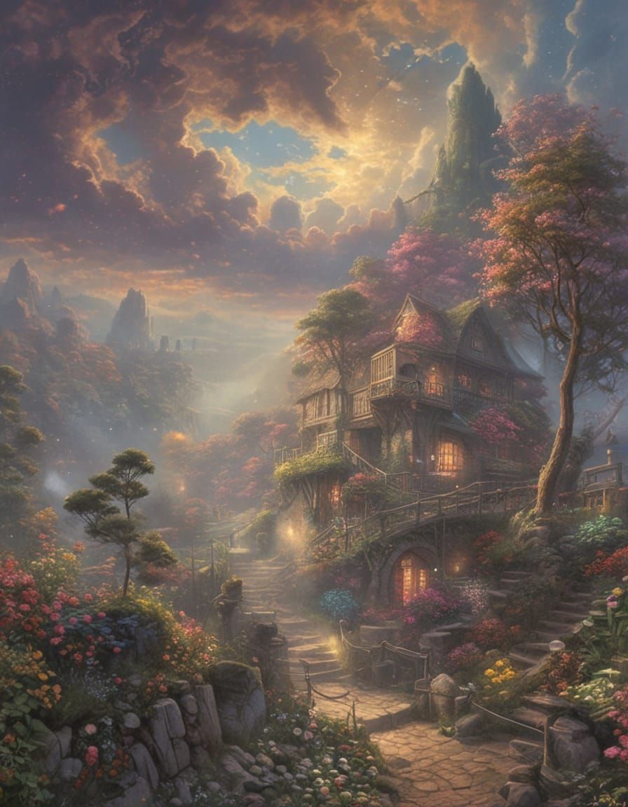 Whimsical Dreamscapes in Misty Hyperdetail