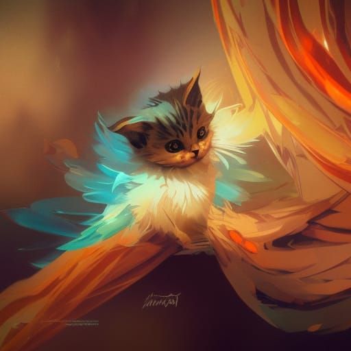 Winged Kitten Sleeping: Hyperdetailed Concept Art