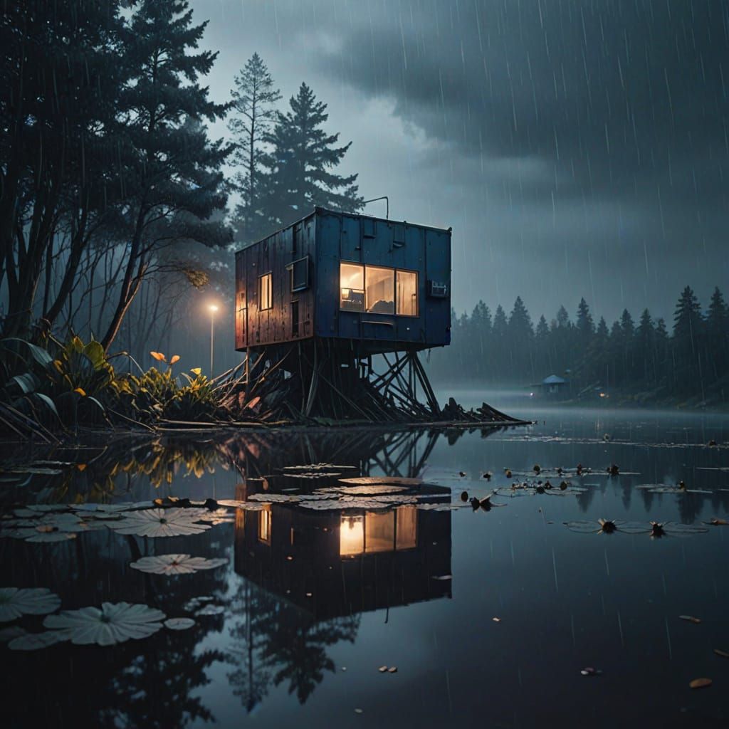 Futuristic Retreat Amidst Turbulent Skies