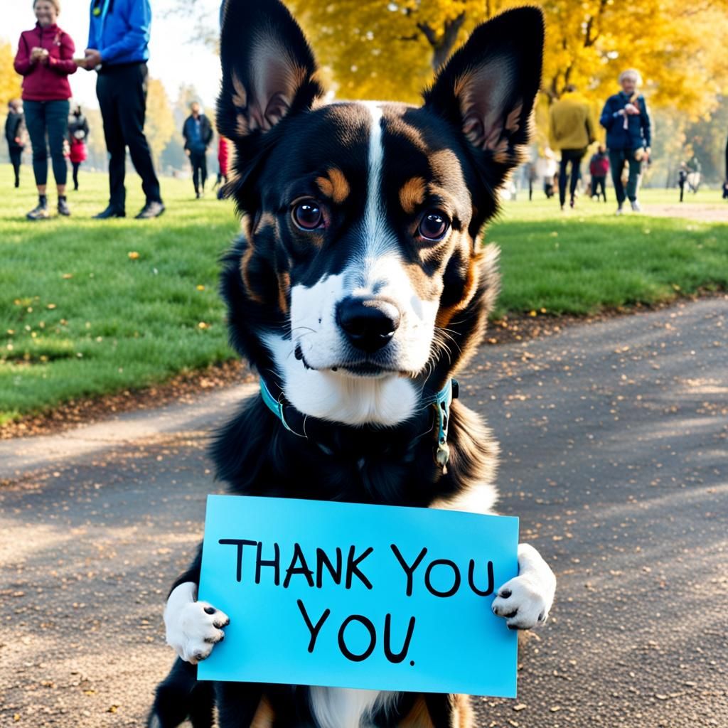 Dog Expressing Gratitude with Sign