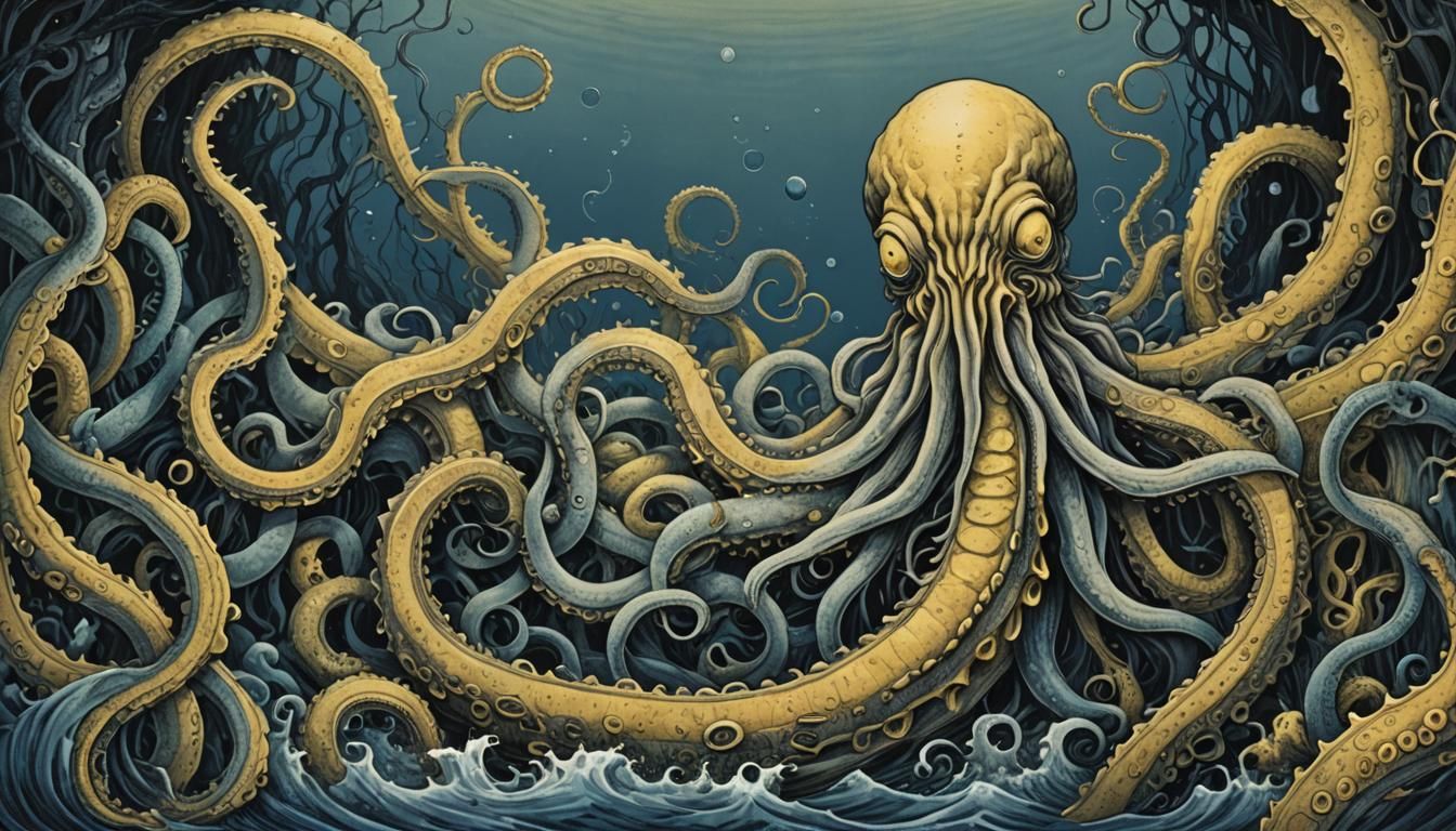 Grotesque Sea Creatures in Dark Whimsical Art Nouveau