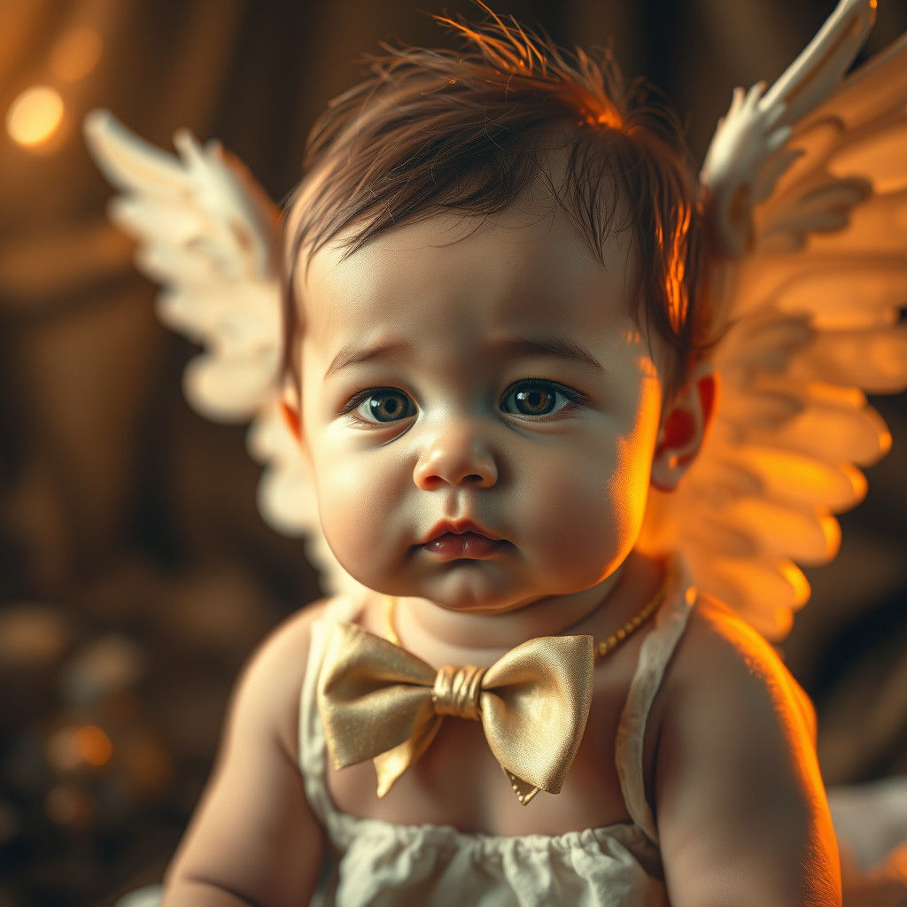 Enchanting Cupid Baby: Dreamlike Angel in Golden Light