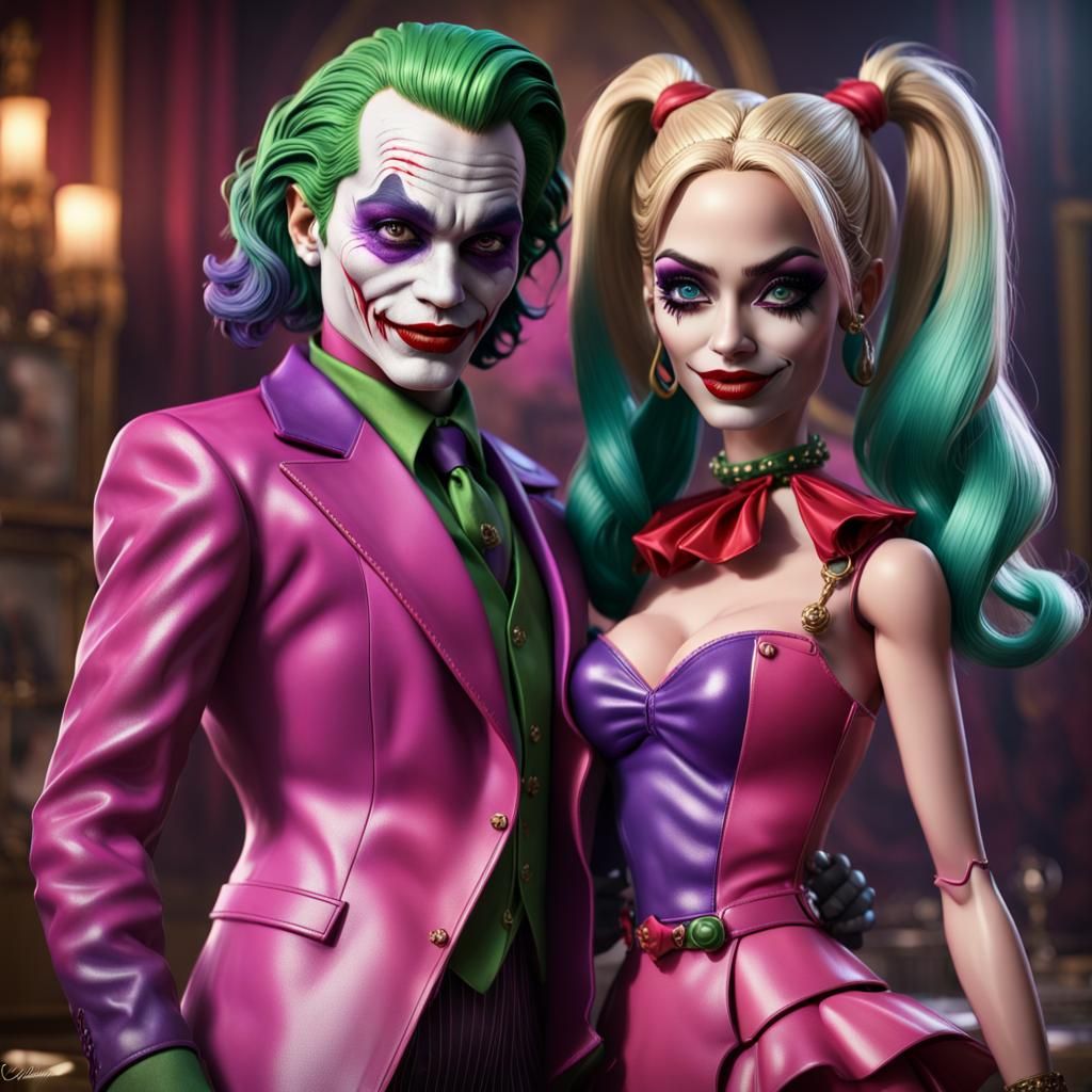 Joker and Harley Quinn as Barbie Dolls, Art Nouveau