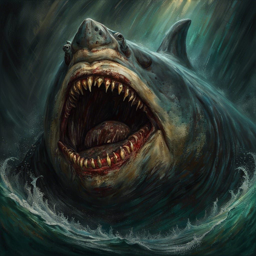Grotesque Megalodon with Decaying Features as Gothic Horror