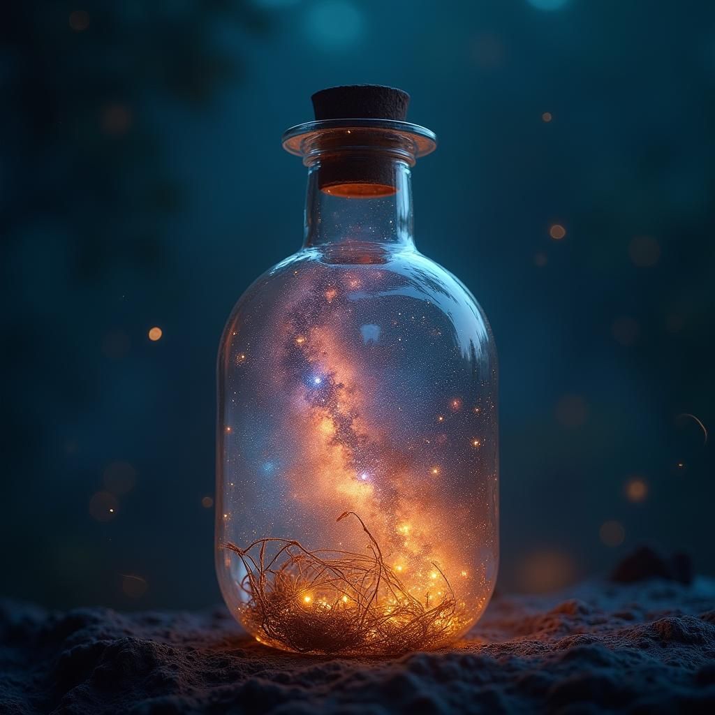 Milky Way Captured in Glass Bottle: Surreal Dreamscape