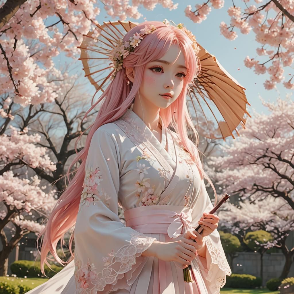 Anime Waifu in Sunlit Garden as Digital Art