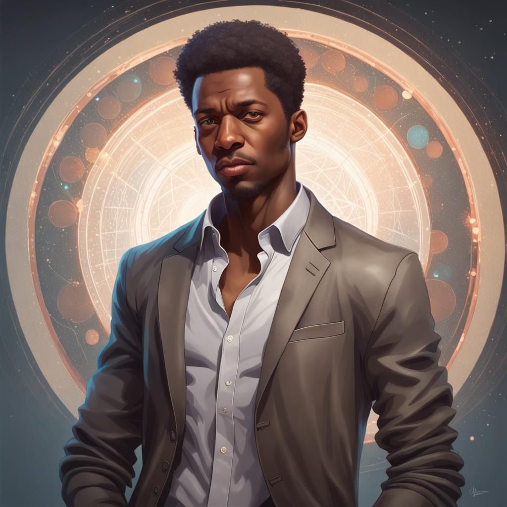 African American Astrophysicist Portrait in Hyperdetailed St...