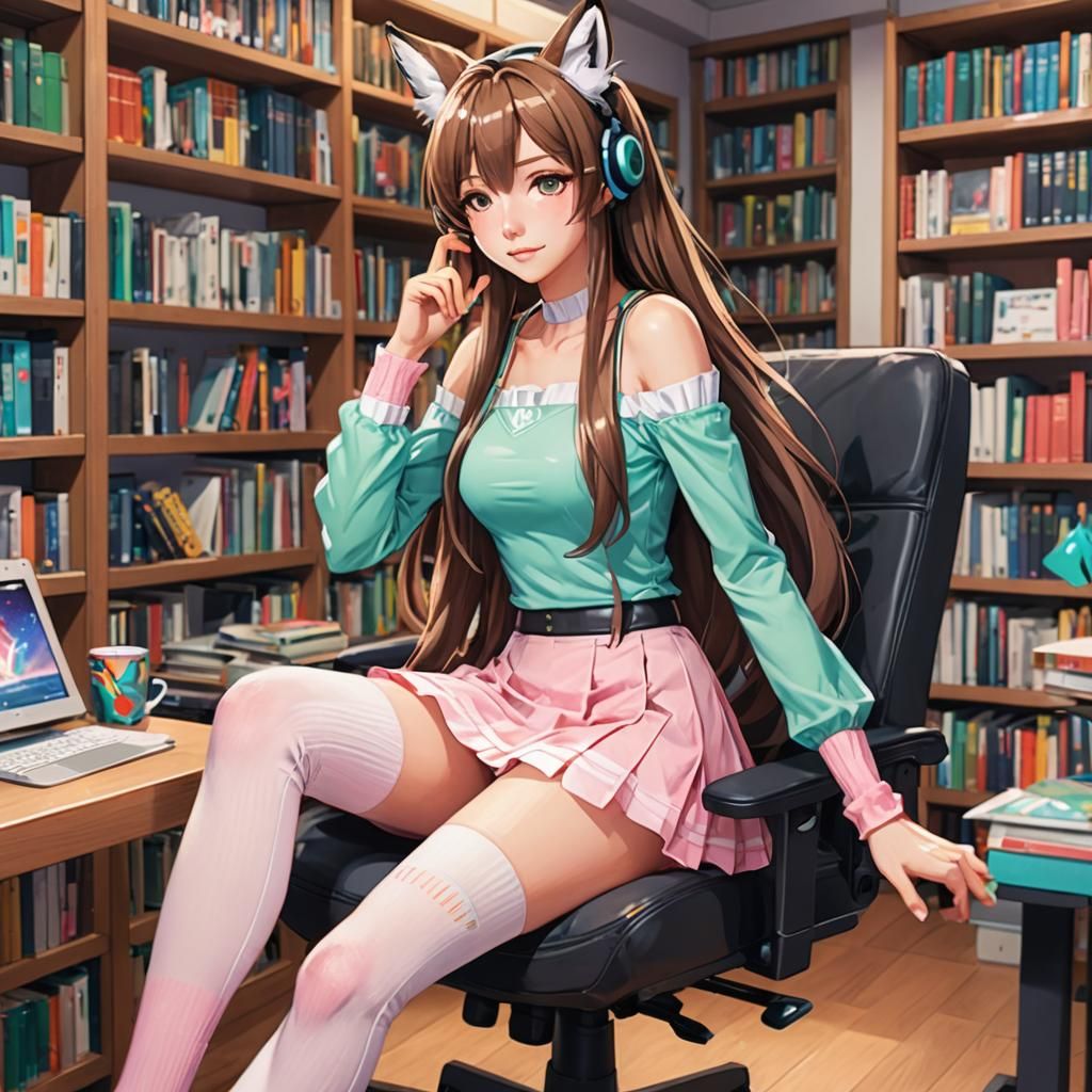 Anime Fox-Boy in Pastel Gaming Room: Manga Style