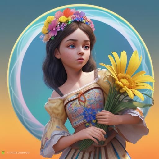Beautiful Girl Doll with Ukrainian Flag in 3D Art
