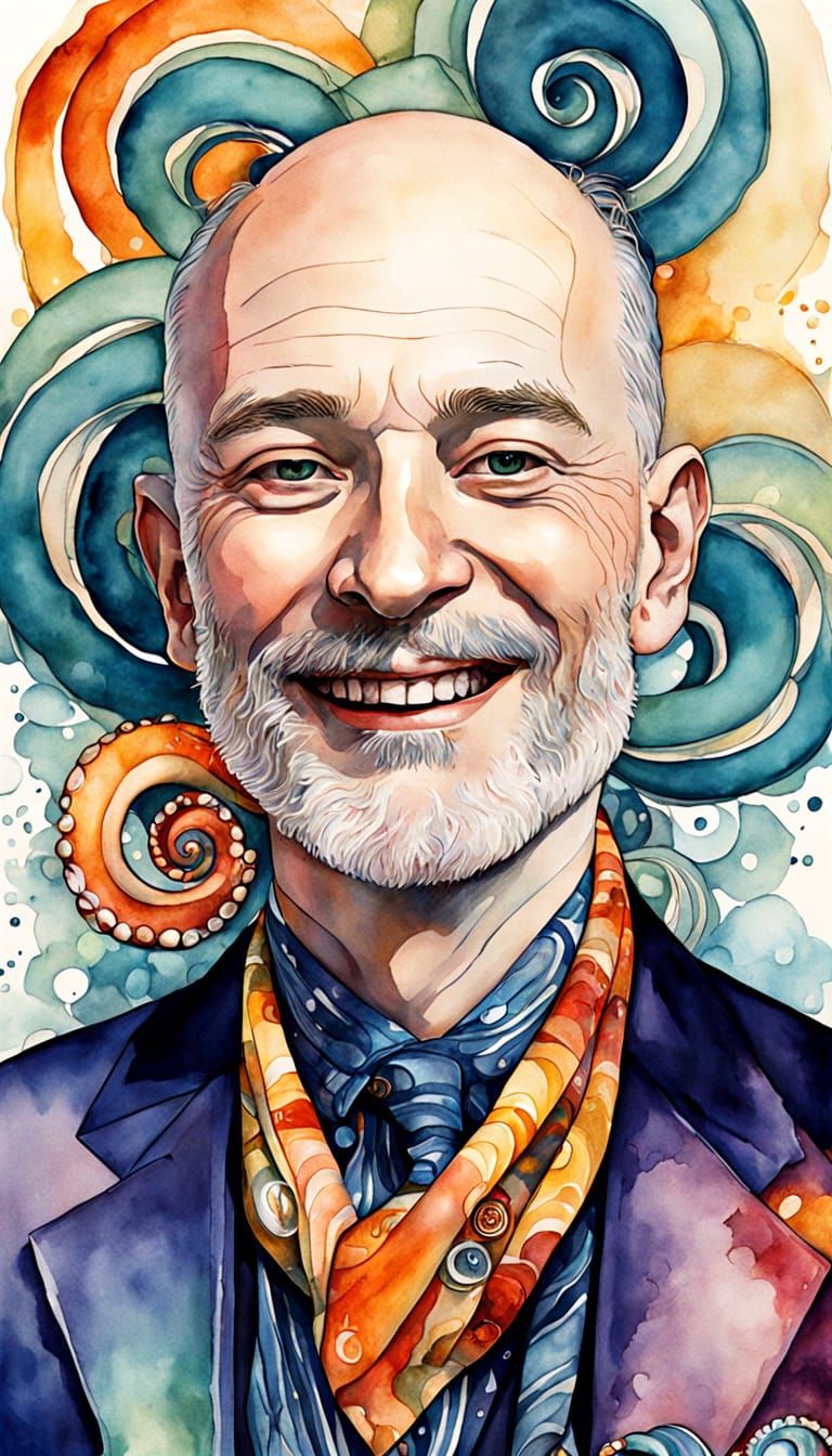 Luxurious Art Deco Portrait of a Man Wearing an Octopus Asco...