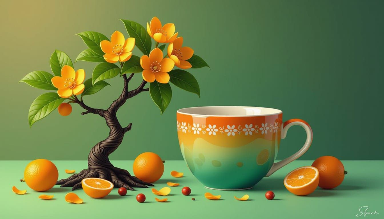 Ornamental Tree with Cup in Hyperrealistic Style