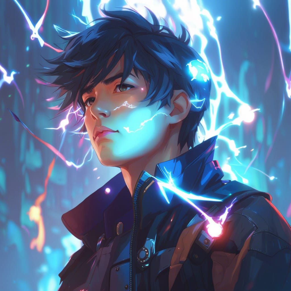 Anime Style Male Portrait with Sword and Techwear