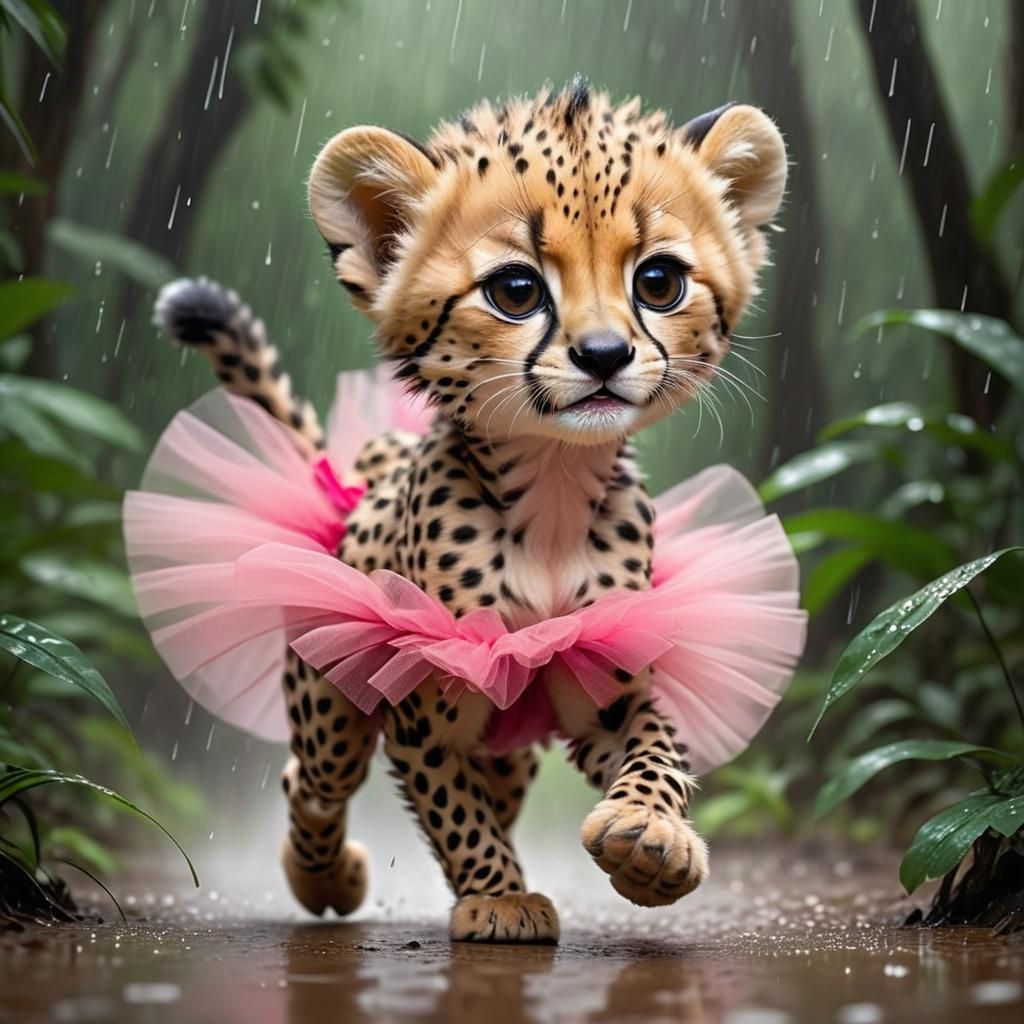 Baby Cheetah in Tutu Runs Through Rainforest