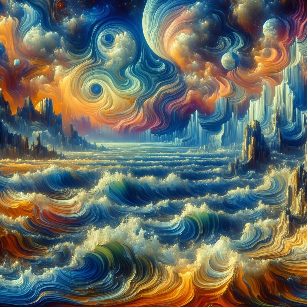 Ethereal Alien Ocean Waves as Surreal Mural Art