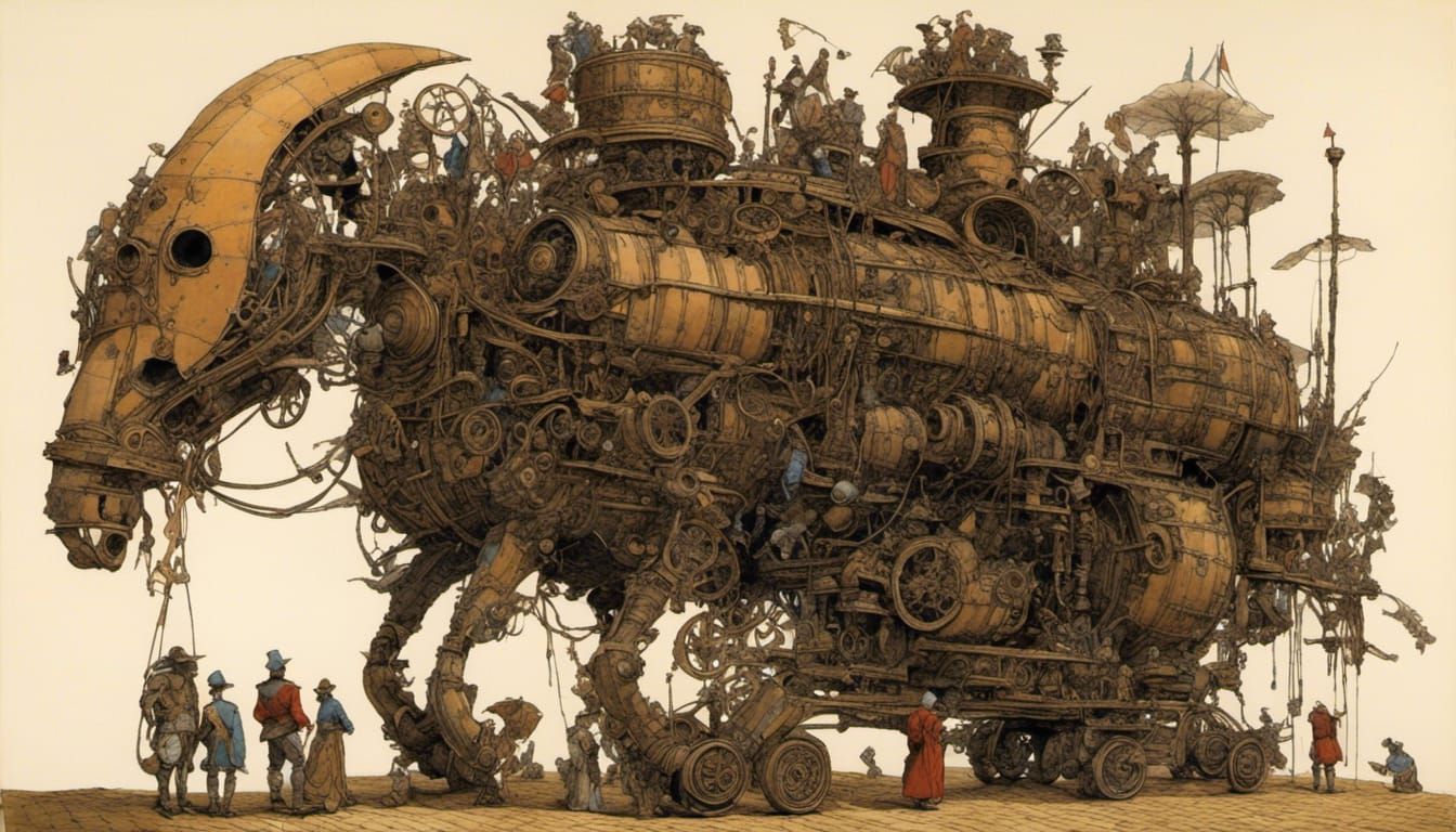 Medieval Sci-Fi Wicker-Man Mech in Bruegel Style