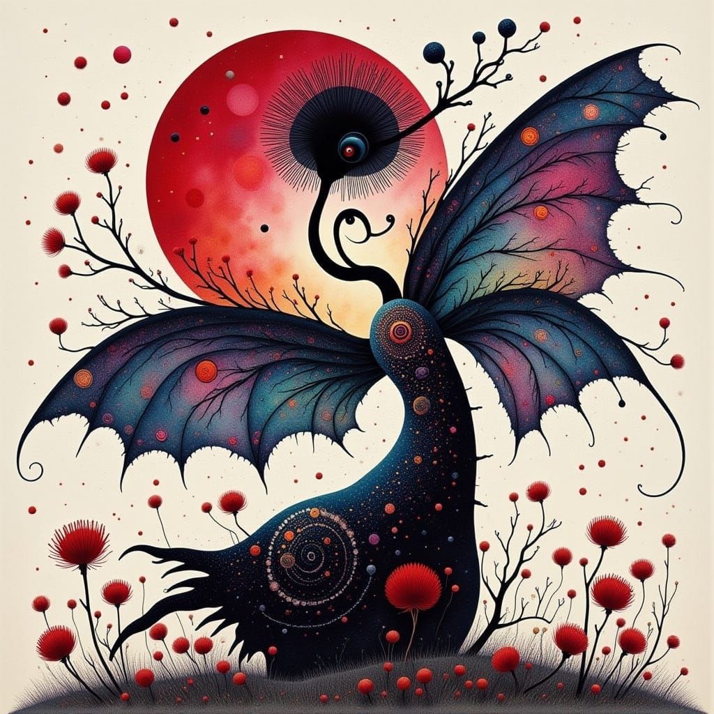 Abstract Scribble Art with Insect Motif