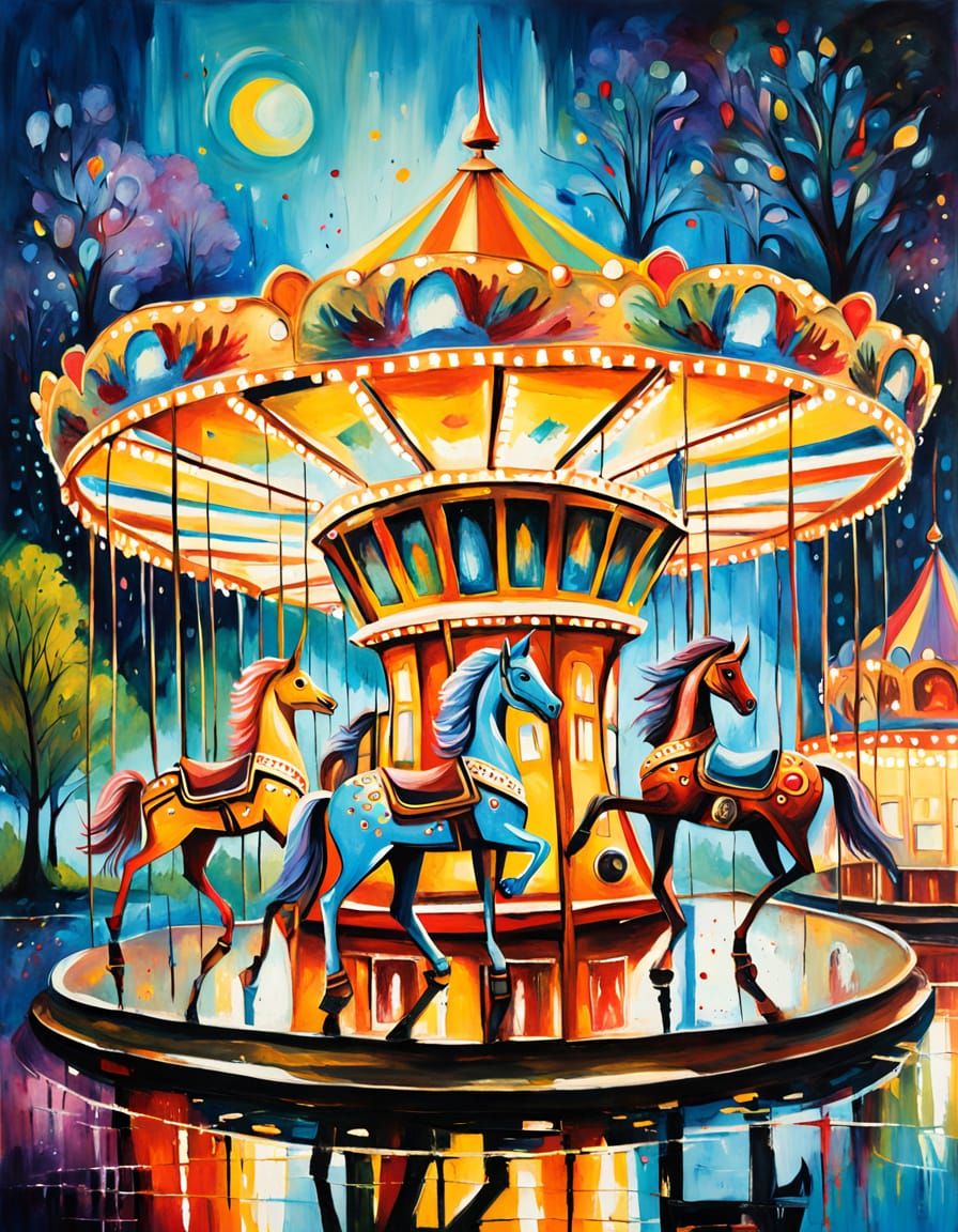 Steampunk Carousel with Mythical Creatures