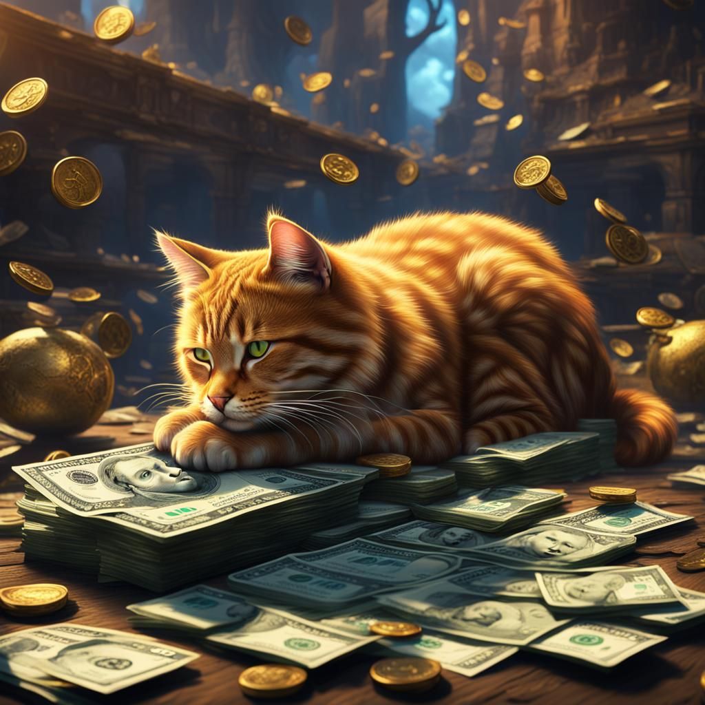 Cat Nap on Cash: Detailed Matte Painting