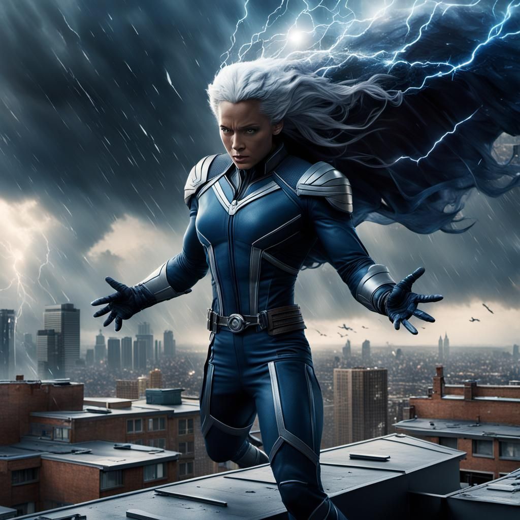 X-Men Storm Soaring Over Rooftop: Digital Matte Painting
