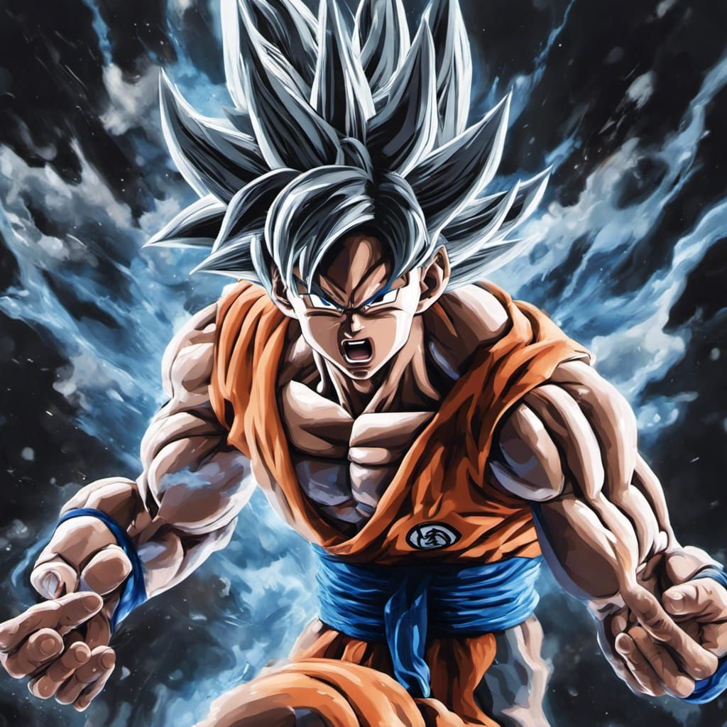 Hyperrealistic Son Goku Ultra Instinct Splash Art