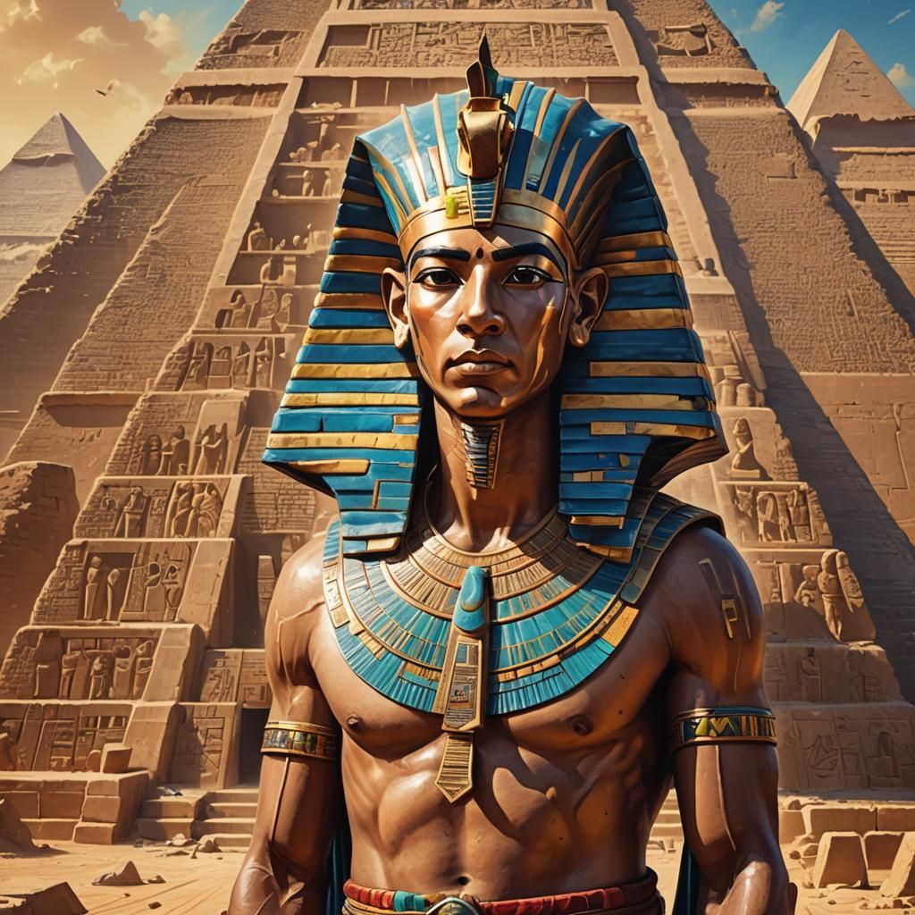 Pharaoh and Pyramid in Photorealistic Splash Art