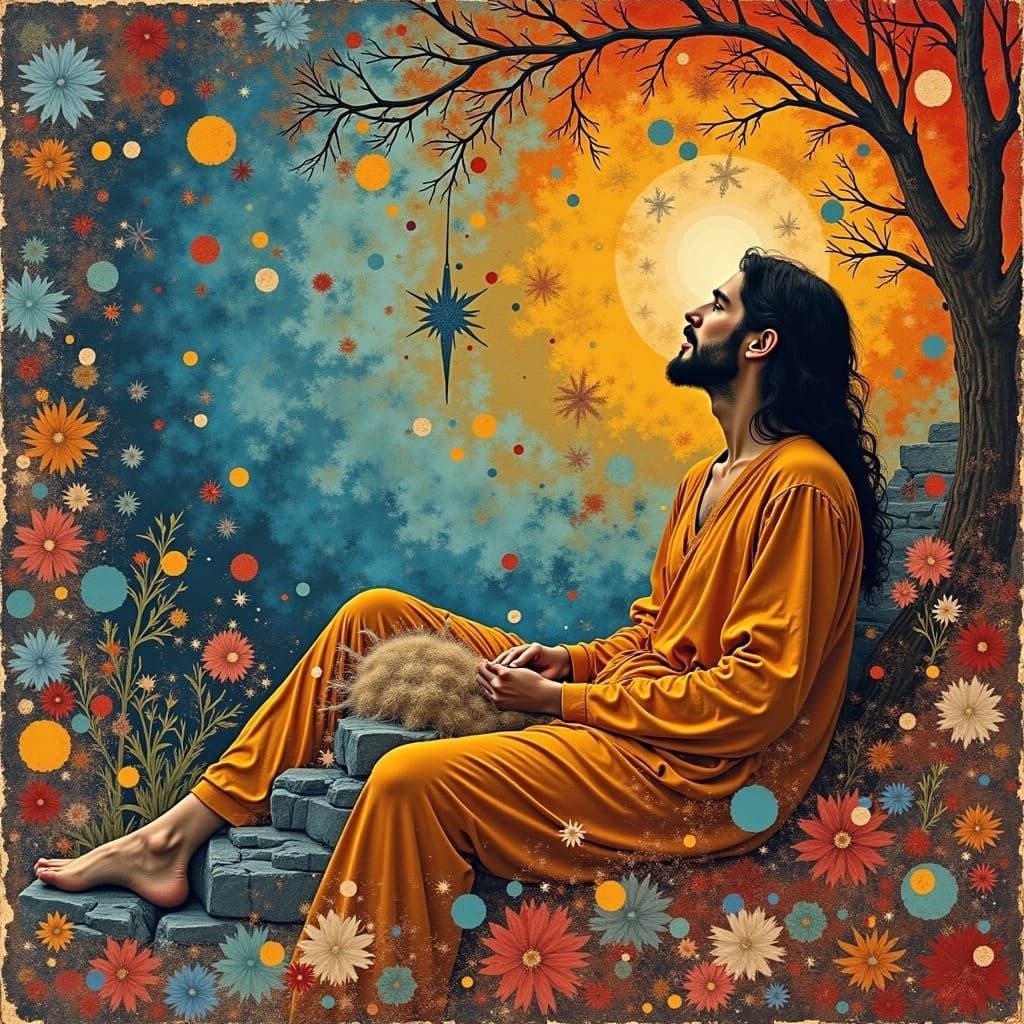 Dreamlike Collage of Jesus in Mystical Art Style