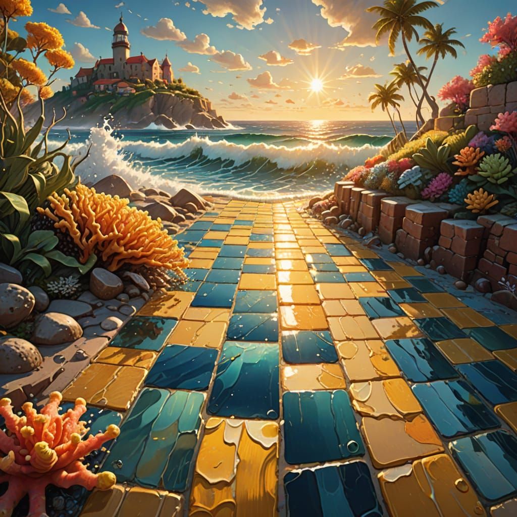 Oceanic Yellow Brick Road in Hyperrealistic Style