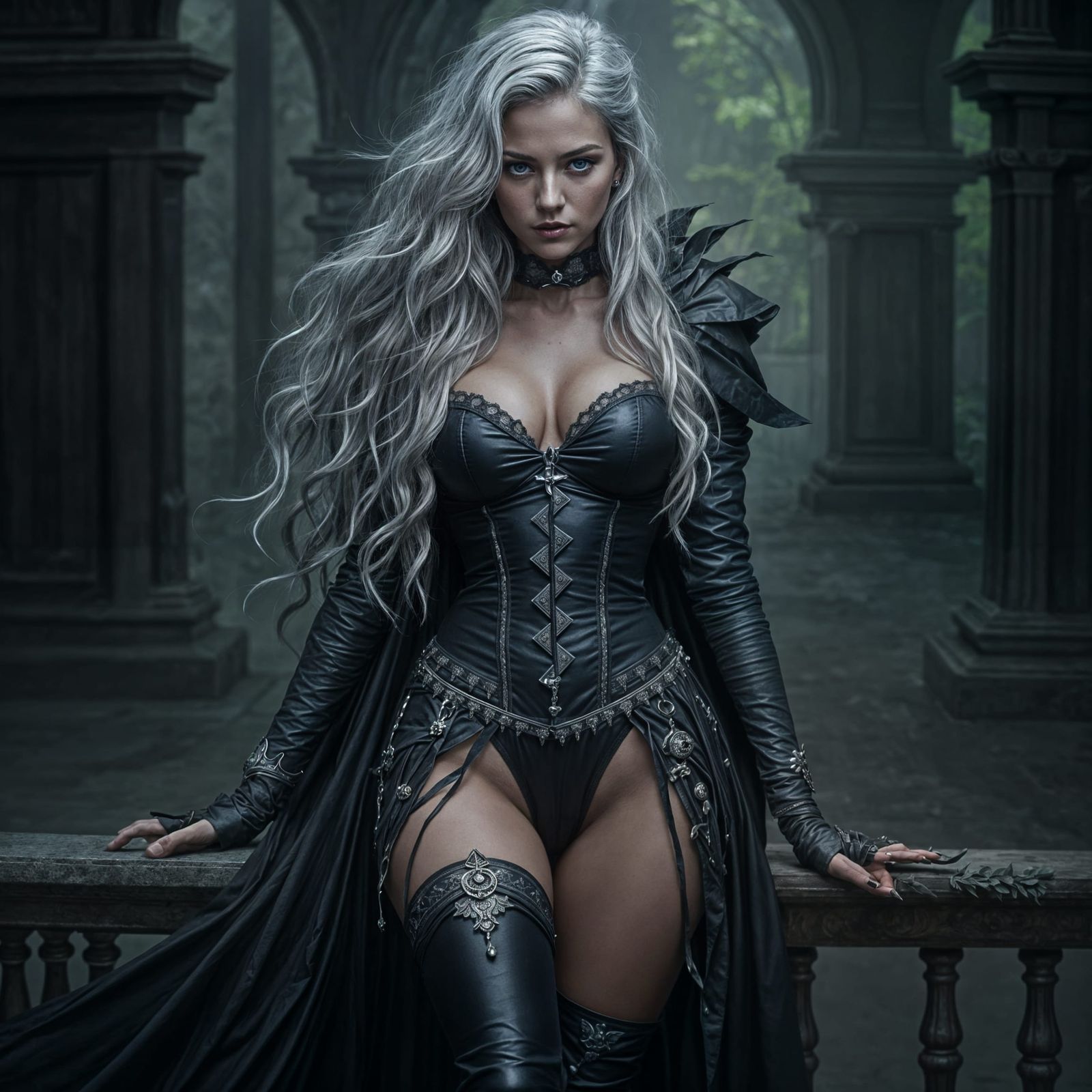 Regal Woman in Silver Locks and Dagger