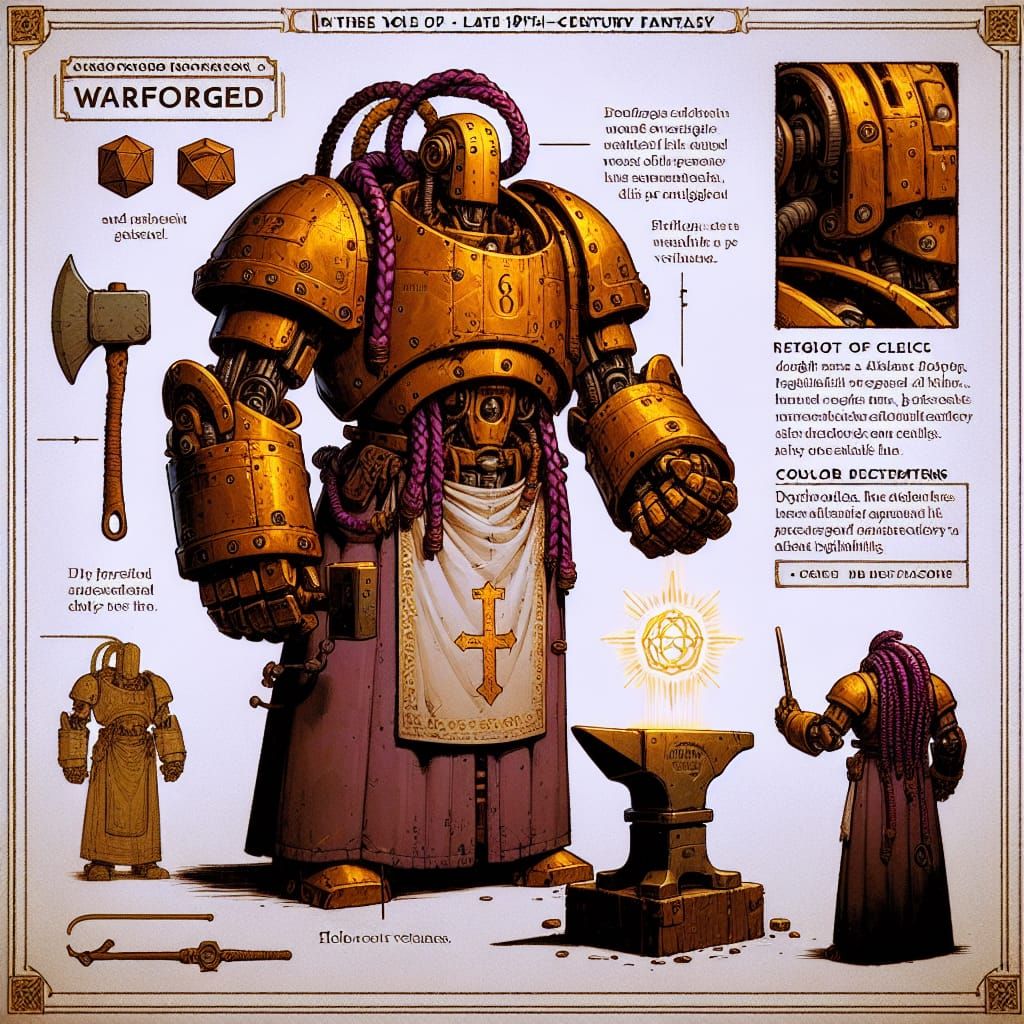 Warforged Robot Cleric Concept Art in Fantasy Style