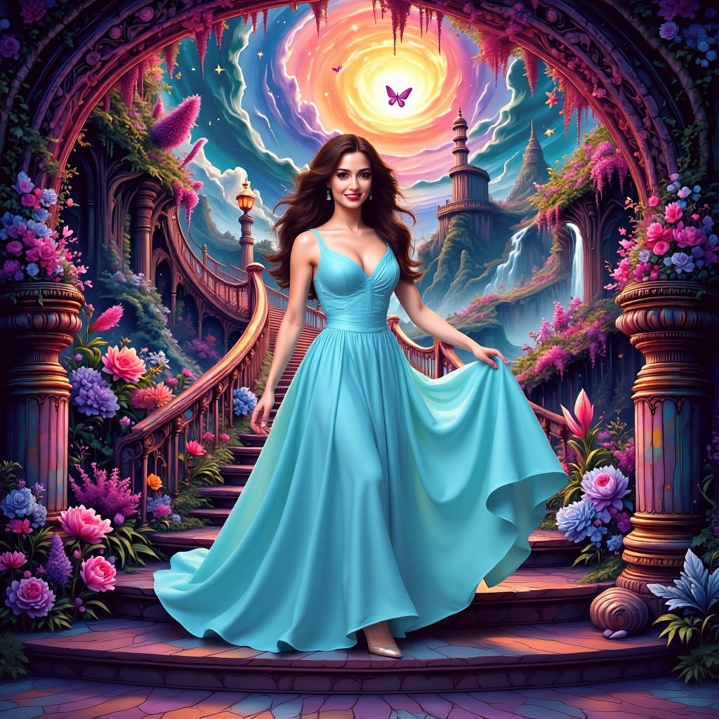 Stairs to Gem-Adorned Heaven in Dreamy Fantasy Style