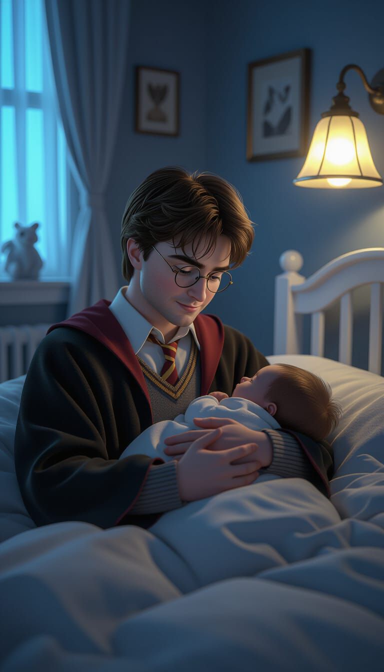 Harry Potter in Nursery, in Style of Visionary Art