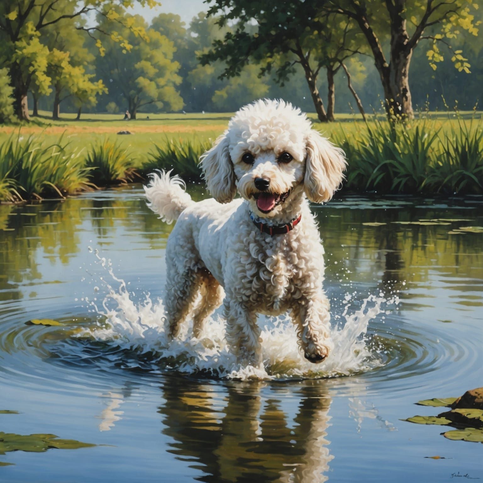 Poodle Splashing: A Pastoral Painting