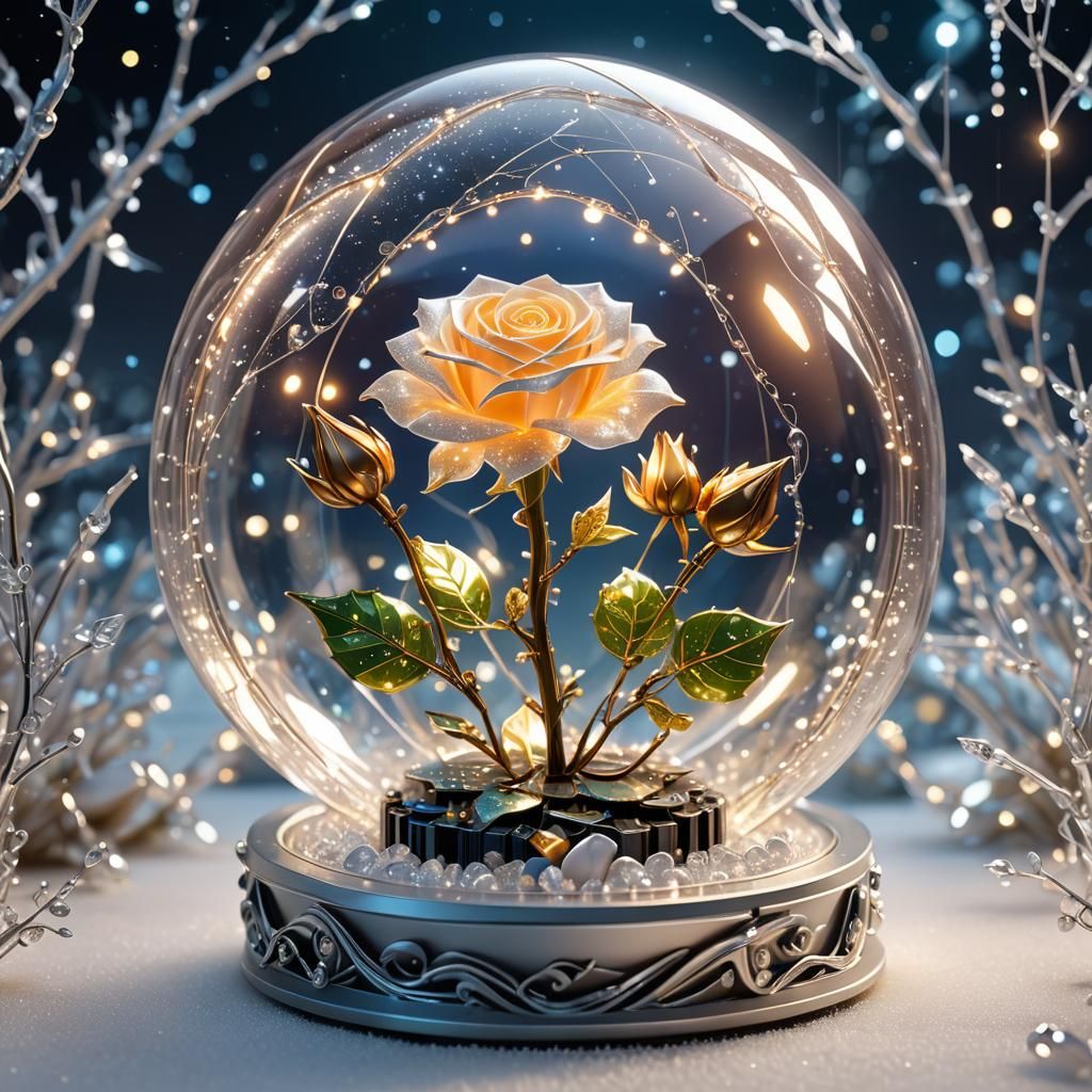 Circuit Board Rose Snowglobe in Cyberpunk Style