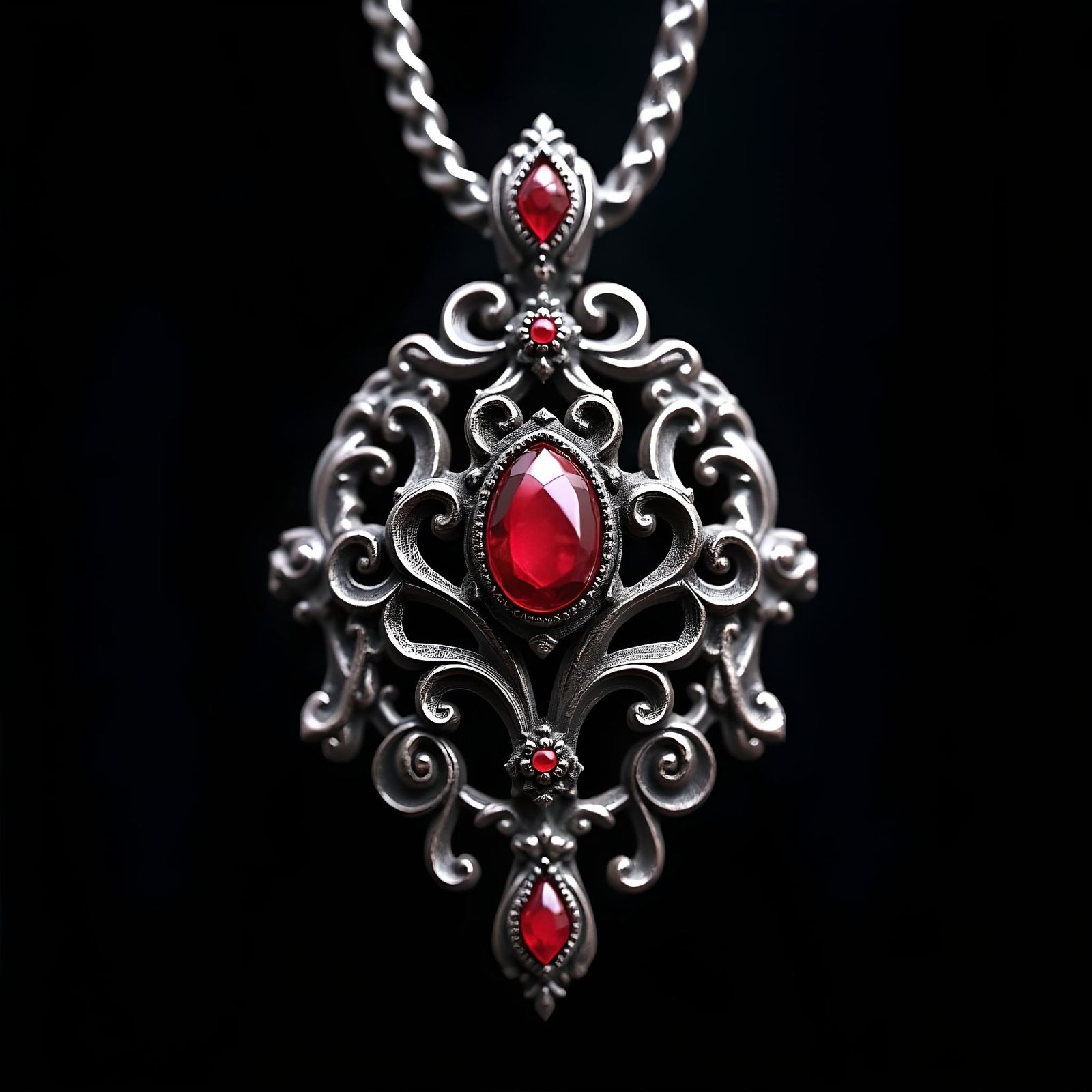 Silver Filigree Pendant with Garnets: Fantasy Art