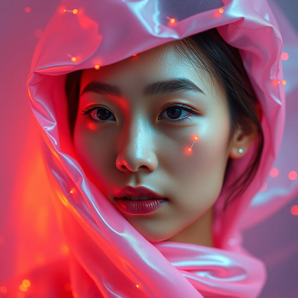 Bio-Cosmic Asian Woman in Iridescent Pink