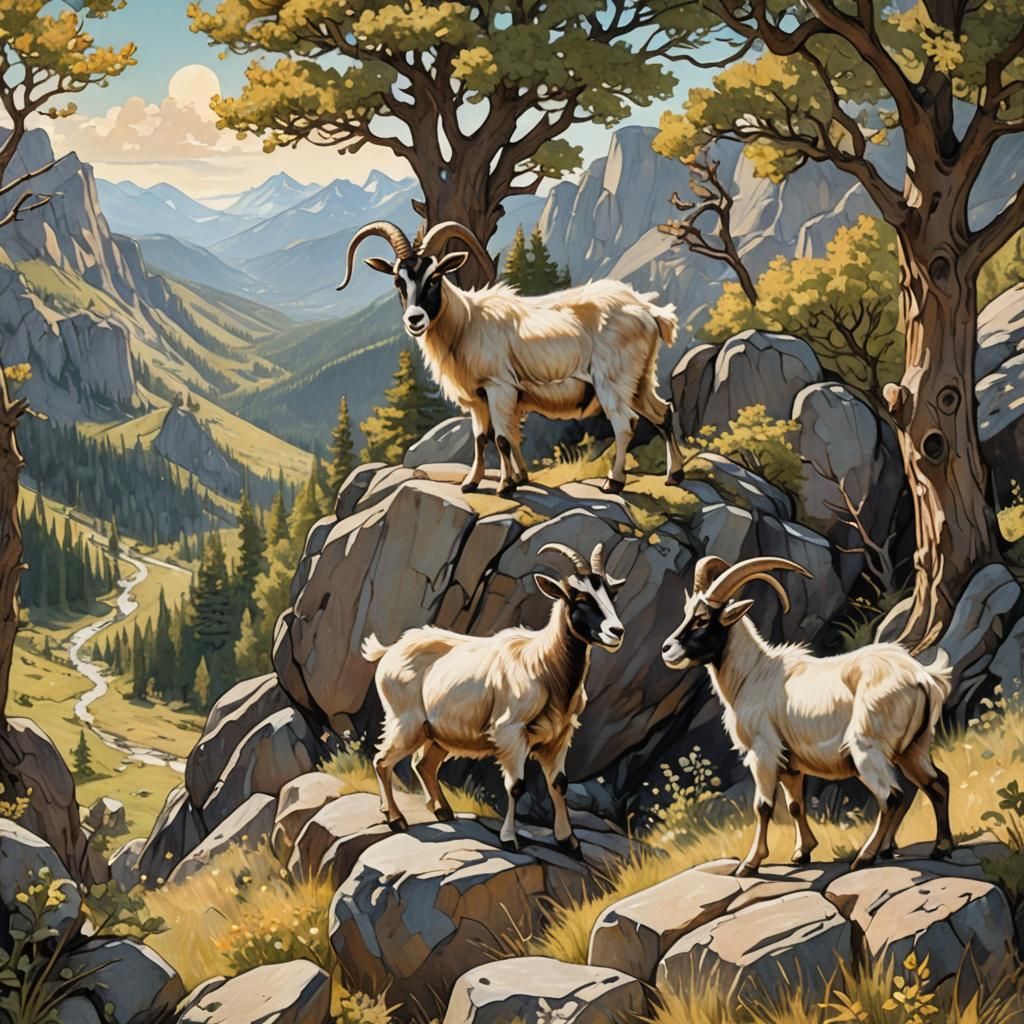 Whimsical Goats Playing in Rocky Mountain National Park