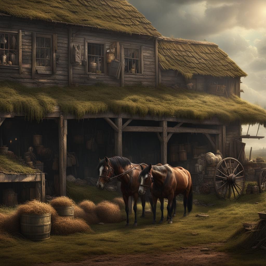 Workhorse with Eye Blinders in Dramatic Digital Painting