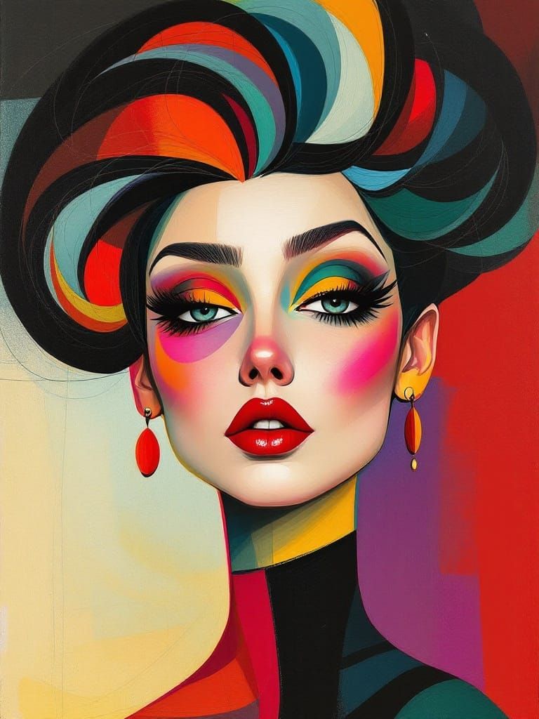 Surreal Cubist Woman with Bold Hairstyle