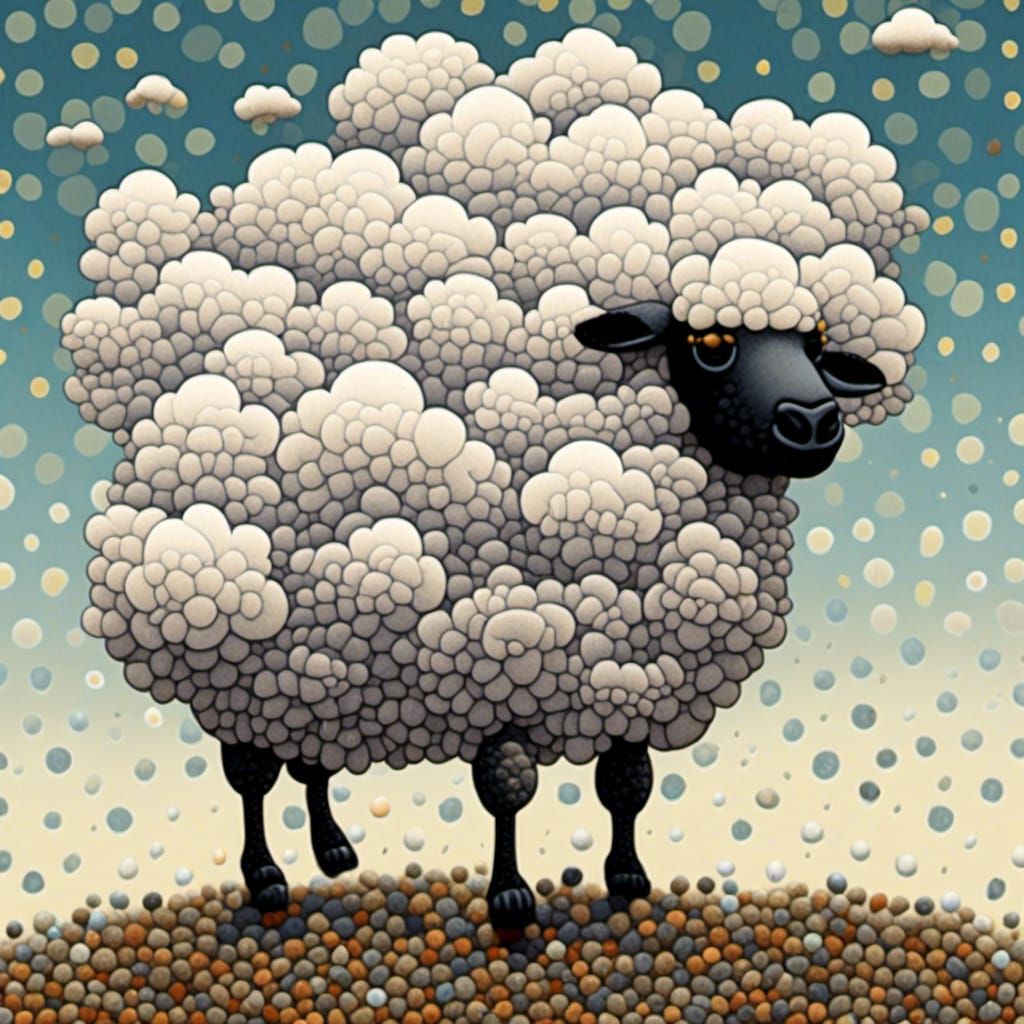 Cute Cloud Sheep in Kinetic Pointillism Style