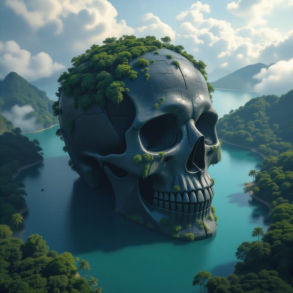 Skull Island Obsidian Building In Ethereal Digital Illustrat...