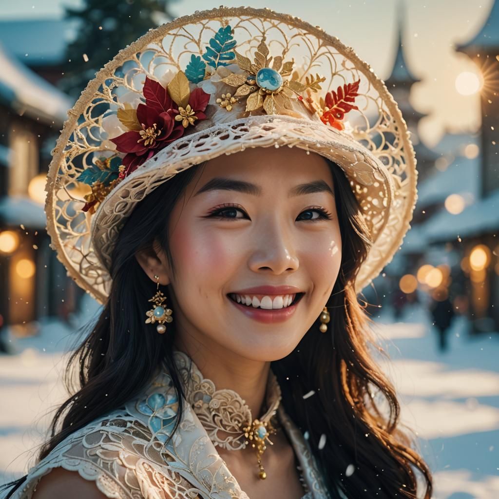 Asian Woman in Fantasy Hat, Yoshitaka Amano Style