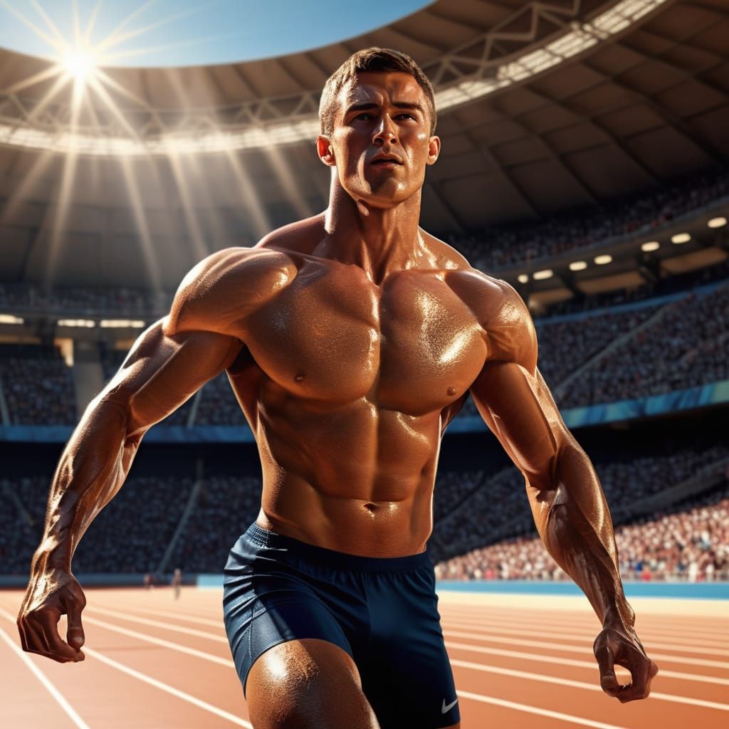 Hyper-Realistic Digital Art of Athlete in Olympic Coliseum