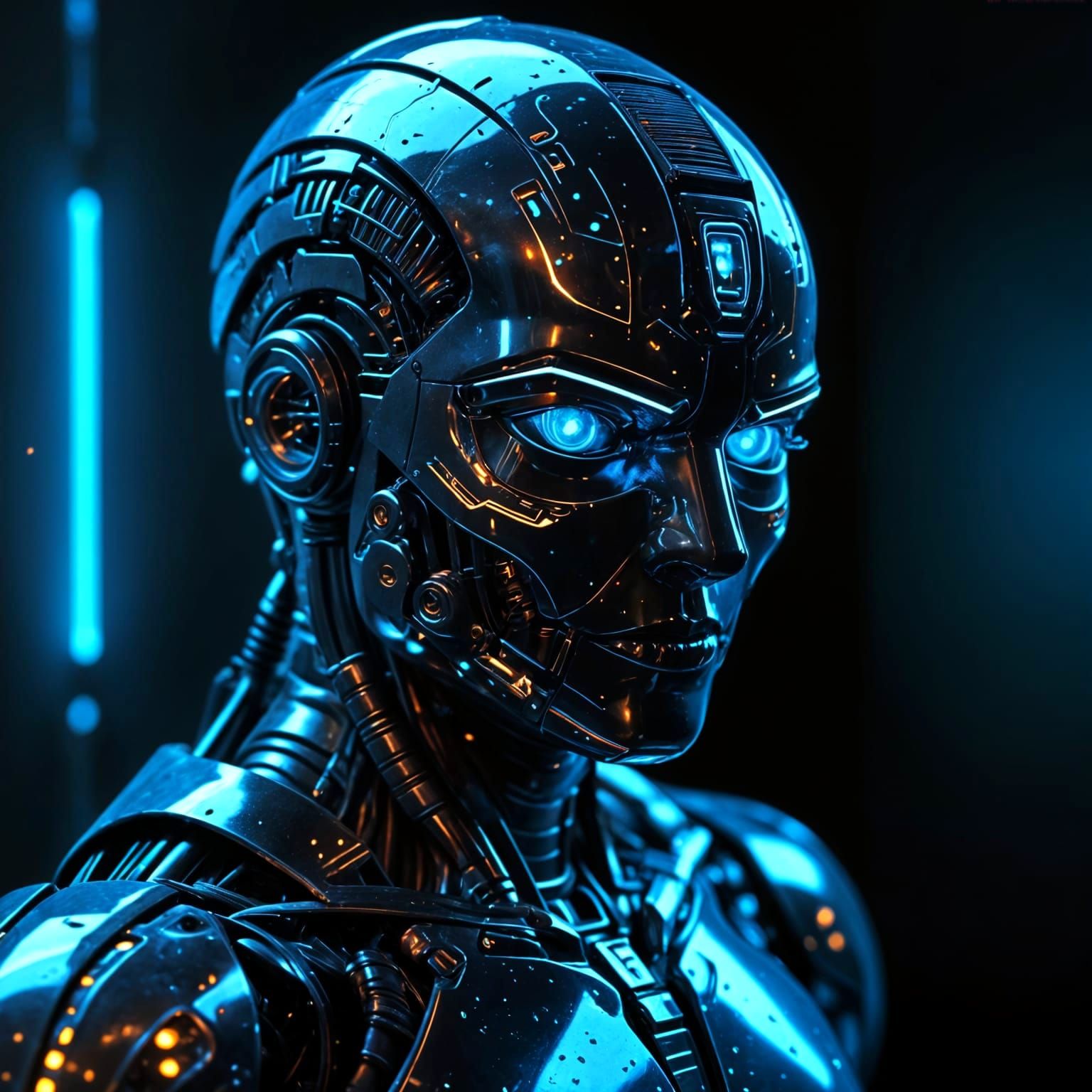 Cyberpunk Warrior in Darkened Alleyway