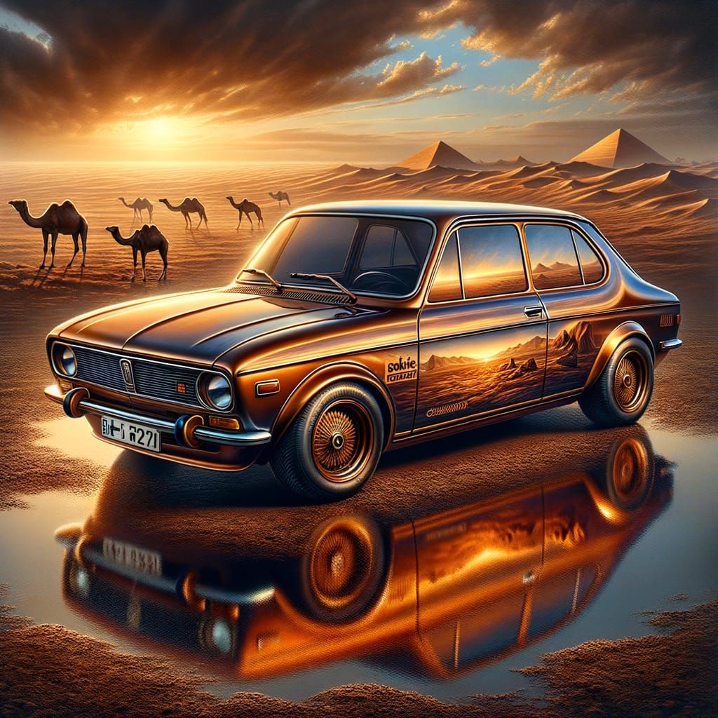 Metallic Brown Car in Epic Desert Landscape