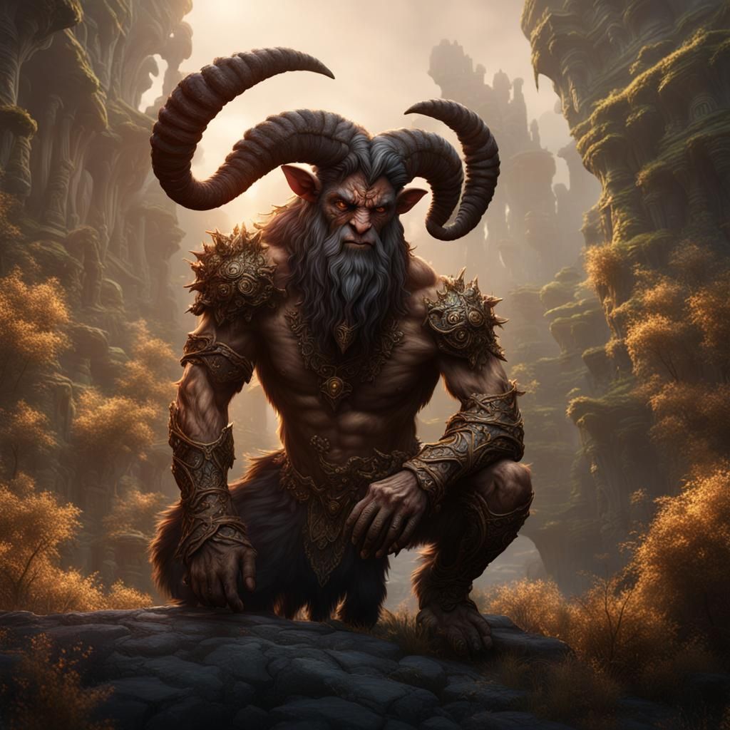 Detailed Satyr Matte Painting in Deep Color