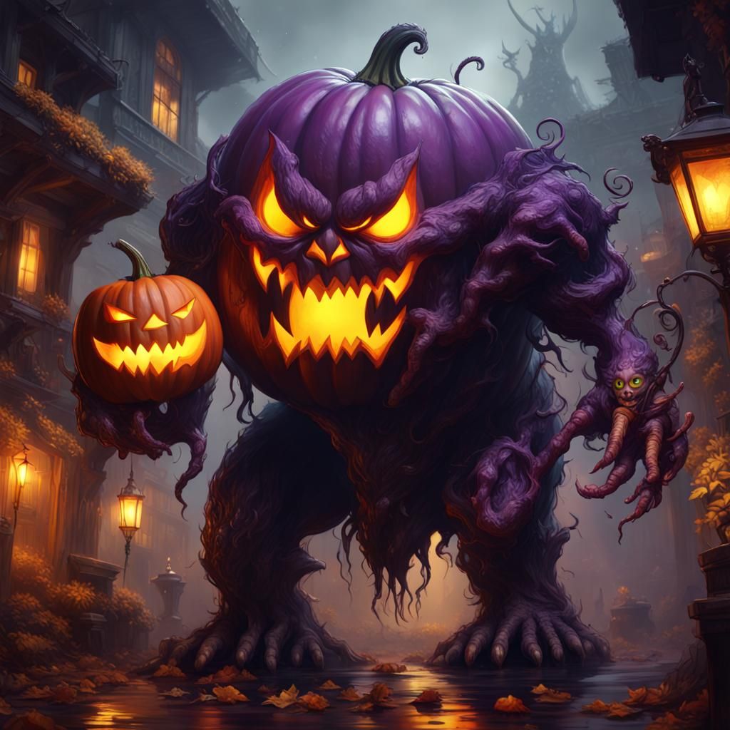Hyperdetailed Pumpkin Monster in Dark Fantasy Art
