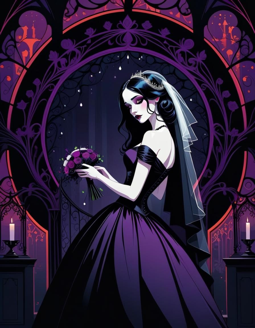Goth Bride in Colorful Cartoon Style