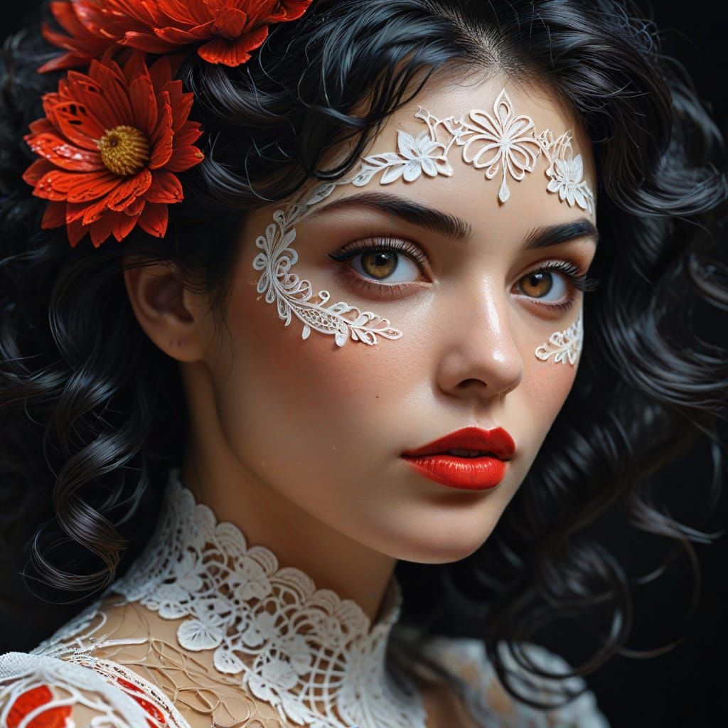 Brazilian Girl With Porcelain Face and Lace Blouse